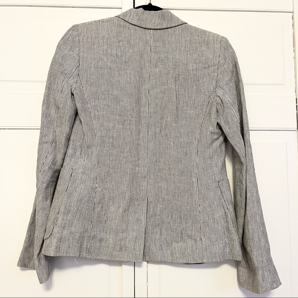 EUC French Connection Linen Women’s Striped Navy Blue Blazer - Picture 6 of 8